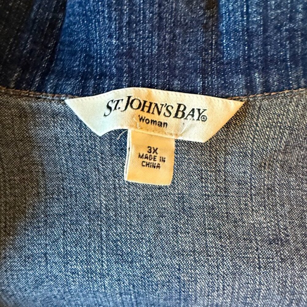 Vintage St Johns Bay Long Sleeve 4 Pocket Y Yoke Plus Size Denim Jacket 3X - Picture 2 of 3